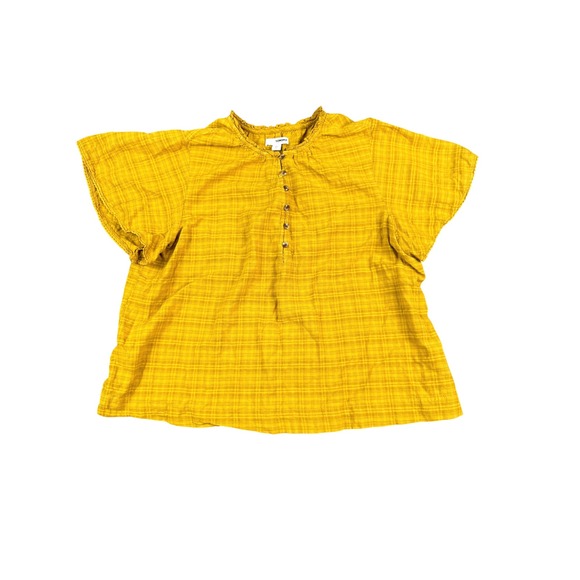 Sonoma Goods For Life Tops - Sonoma Women's Sz L Mustard Yellow Plaid Button Front Short Flutter Sleeve Top